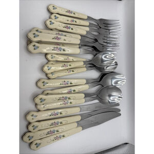 20 Pieces Pfaltzgraff TEA ROSE Stainless Plastic Handle Flatware